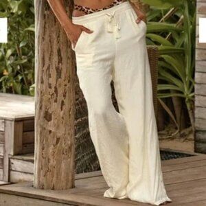 MONDAY Swimwear Tahiti Wide Leg Pant Petite Inseam 30.5" Ivory M/L $148